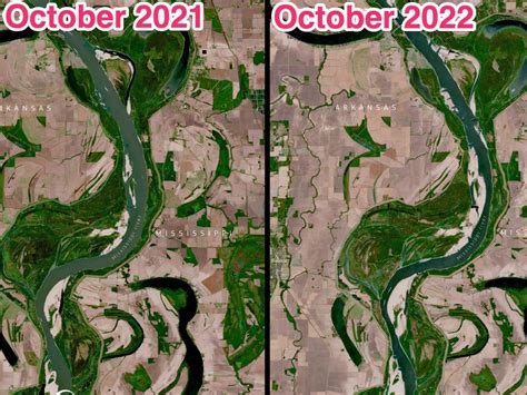 Before-and-after photos show how the Mississippi River has dropped dramatically, choking a ...