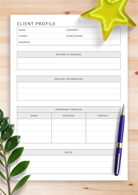 Download Printable Client Profile Template PDF