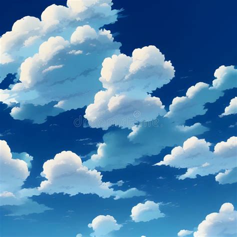 Blue Anime Sky with Clouds. Artwork Created Using Generative AI. Stock Illustration ...