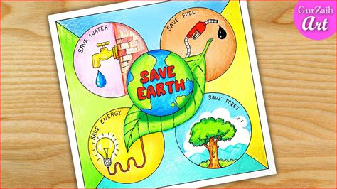 How to Draw Earth Day Drawing / Save earth easy poster chart project | Earth day drawing, Poster ...