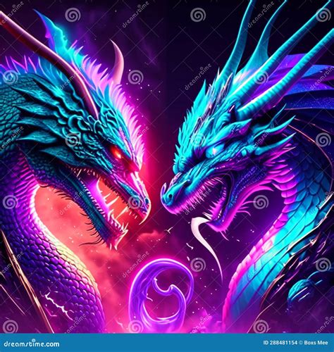 Colorful Neon Background with Dragon. 3d Rendering, 3d Illustration Stock Illustration ...