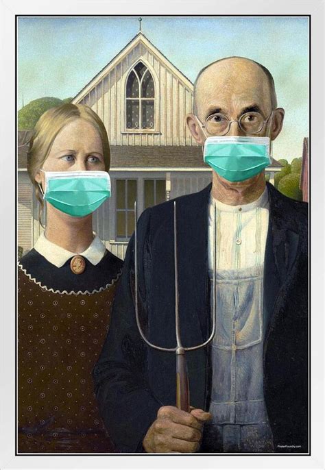 American Gothic Wearing Masks Funny Grant Wood Masked Pandemic Meme ...