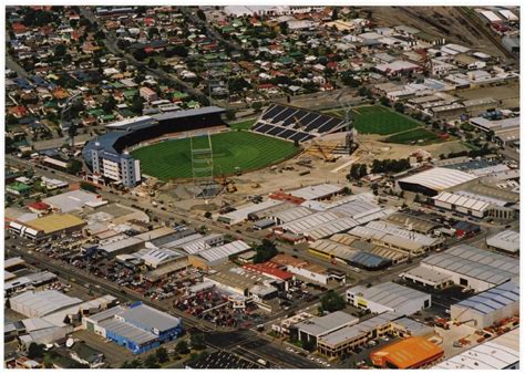 Aerial view of Lancaster Park stadium | discoverywall.nz