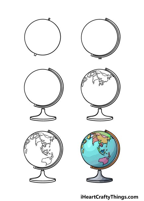 Globe Drawing - How To Draw A Globe Step By Step