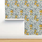 Bees & Lemons - Medium - Blue - Wallpaper | Spoonflower