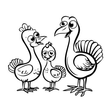 Vector Cartoon Outline Family Of Turkey, Agriculture, Animals, Avian PNG Transparent Image and ...