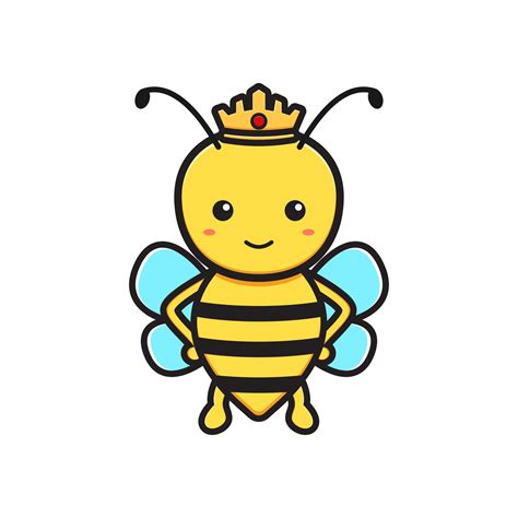 Cute queen bee mascot character cartoon icon illustration. Design isolated flat cartoon style ...