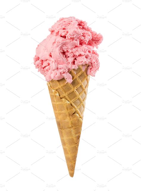 Strawberry ice cream in waffle cone | High-Quality Food Images ~ Creative Market