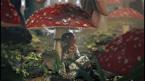 Small Girl, Frog, Mushroom, Fantasy Art, , Background, 76htee, mushroom anime aesthetic HD ...