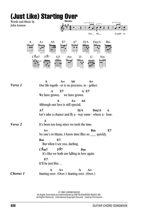 (Just Like) Starting Over by John Lennon - Guitar Chords/Lyrics ...