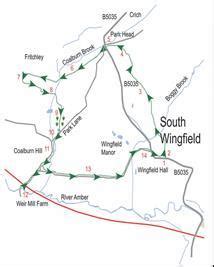 Map of South Wingfield walking route, extracted from flyer number 2 of... | Download Scientific ...