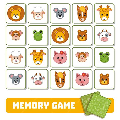 Premium Vector | Memory game for children, cards with cute animals