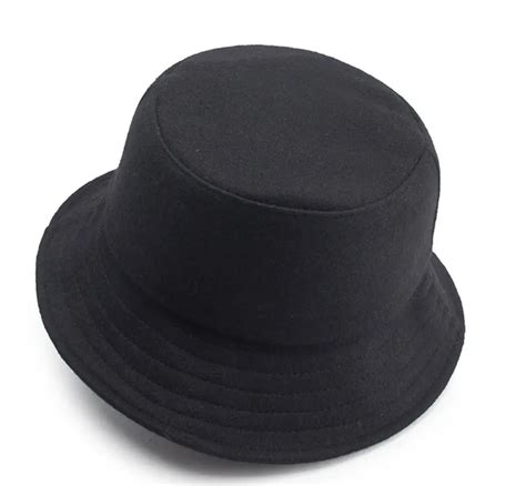 6pcs NEW Plain Wool Felt Bucket Hat for Autumn Winter Men Grey Woolen Fisherman Caps Women Black ...