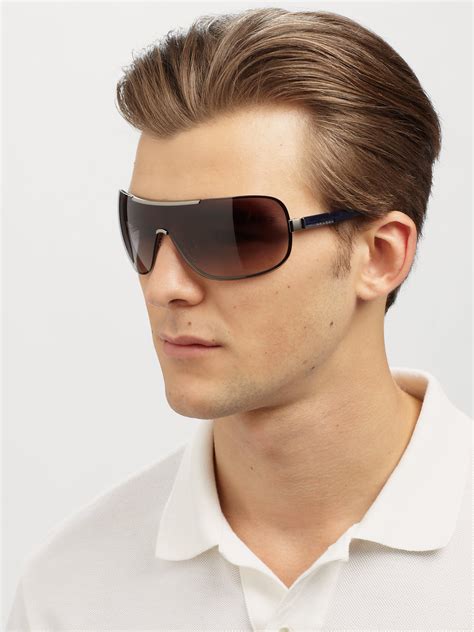 Lyst - Prada Oversized Metal Shield Sunglasses in Gray for Men