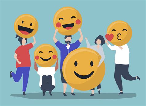Characters of people holding positive emoticons illustration - Download ...
