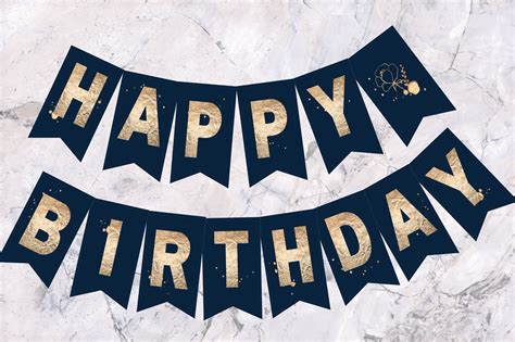 Happy Birthday Banner, INSTANT Download, Navy Blue, and Gold - Etsy