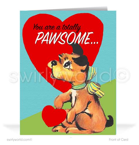 1950s Vintage Retro Kitsch Puppy Dog Valentine's Day Cards - swirly-world-design