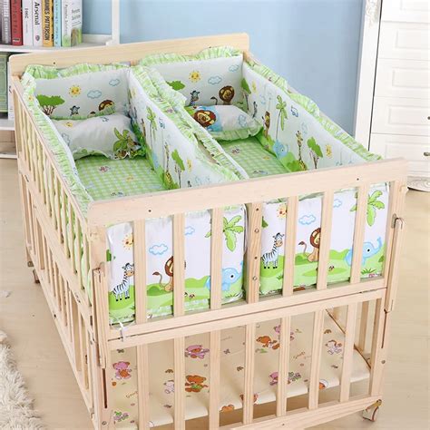 Multifunction Baby Cot Twin Baby Crib Solid Wood Baby Cradle Rolling ...