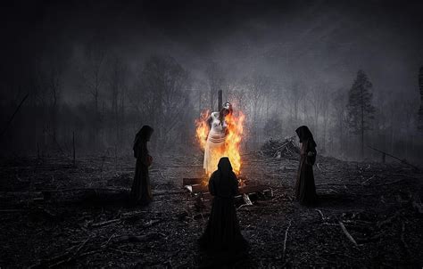 Forest, night, people, fire, ritual, witch, three HD wallpaper | Pxfuel