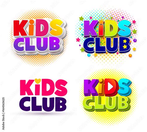 Set of Kids club logo. Letter sign poster. Vector illustration EPS 10. Isolated on white ...