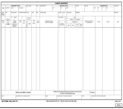 DD Form 1385 – Cargo Manifest - DD Forms