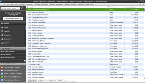 Construction Company Chart Of Account Sample