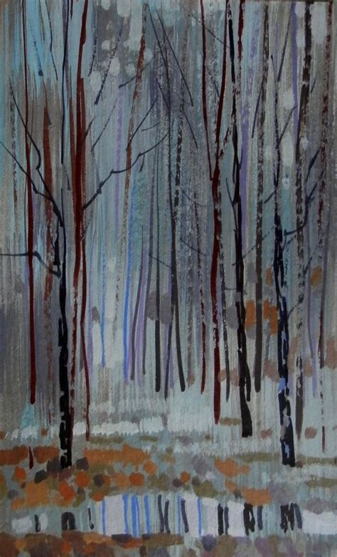 Silver Forest, original painting 30x19 cm Acrylic painting by Sergey ...