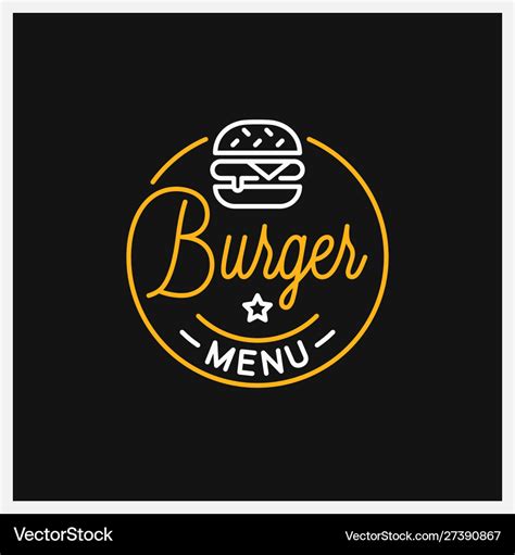 Burger shop logo round linear logo menu Royalty Free Vector