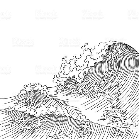 Sea wave graphic surf black white landscape sketch illustration vector | Landscape sketch, Black ...