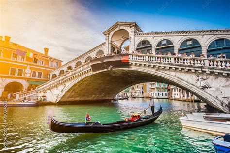 Gondola with Rialto Bridge at sunset, Venice, Italy Stock Photo | Adobe Stock