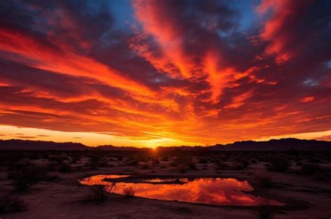 Premium AI Image | Fiery red and orange sunset over a desert