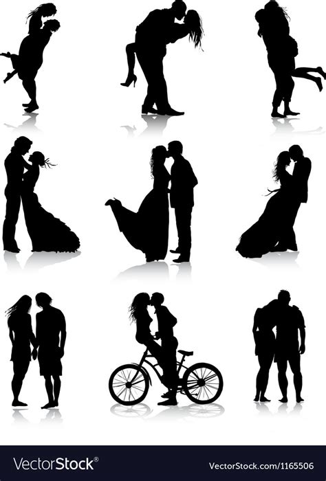 Romantic couples silhouettes Royalty Free Vector Image