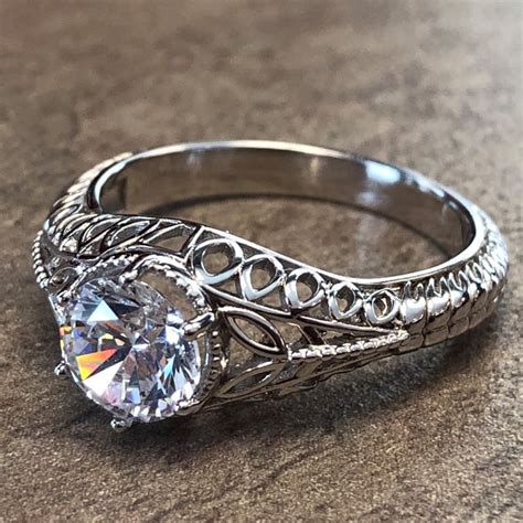 14K White Gold Vintage Filigree Engagement Ring - $599 | Filigree ...