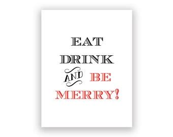 Items similar to Holiday Party Invitation - Eat Drink and Be Merry - Retro Ornament Chevron ...