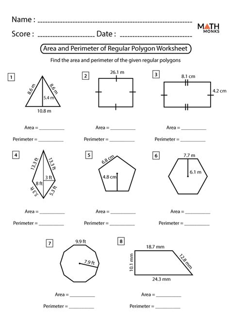 Area and Perimeter of Polygons Worksheets - Math Monks