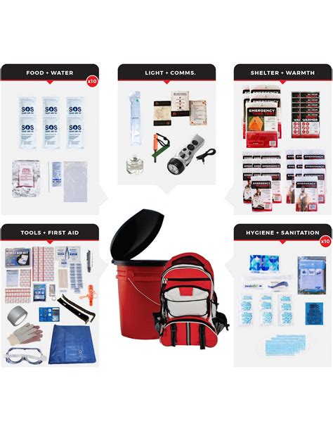 10 Person Bucket Emergency Survival Kit with Backpack (72+ Hours)