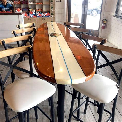 Surfboard Table, Surfboard Decor, Wooden Surfboard, Surf Decor, Deco Restaurant, Restaurant ...