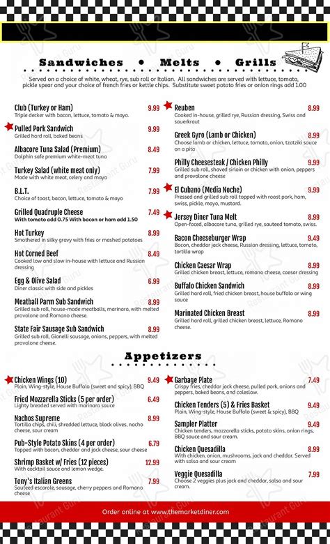 Menu at Market Diner cafe, Syracuse