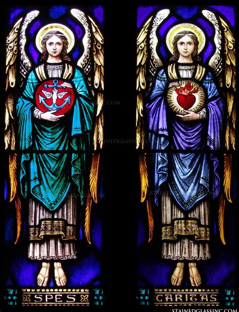 "Sacred Heart, Anchor and Angels" Religious Stained Glass Window