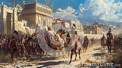 Conquest And Civilization: Dynamic Painting Of Conquistadores And Aztecs Stock Photo ...