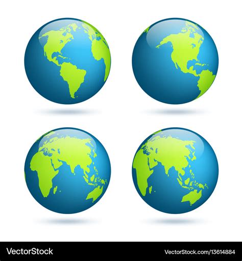 Earth globe world map set planet with continents Vector Image