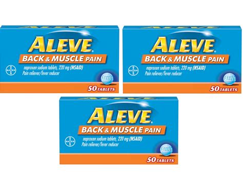 Bayer Aleve Back & Muscle Pain Pain / Fever Reducer 12h 220mg 50ct, 3-Pack - Walmart.com