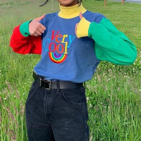 “Very cool” 80s colorblocked” top | Rainbow outfit, Kidcore outfits, Kidcore clothes