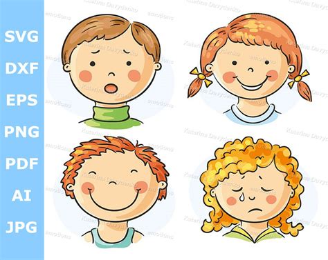 Cartoon Kids Faces Emotions Clipart - Etsy