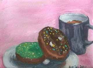 Donuts and coffee | scanned version. 9x12 acrylic on paper. | Roy ...