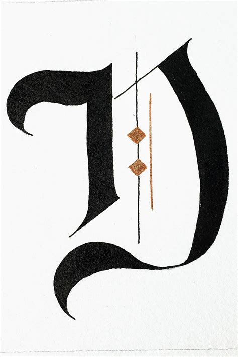This gothic style letter D is part of an alphabet style study in watercolor and ink. Letter D ...