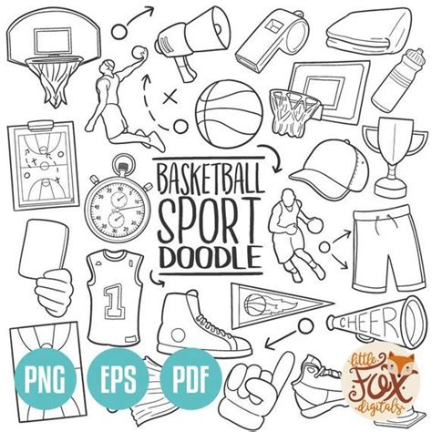 BASKET Sport Doodle Icons, Clipart Scrapbook Set BASKETBALL, Objects Clip Art Stamp Tools ...