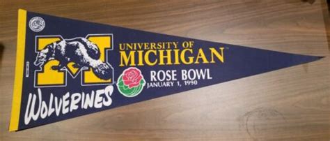 VINTAGE UNIVERSITY OF MICHIGAN WOLVERINES 1990 ROSE BOWL PENNANT ...