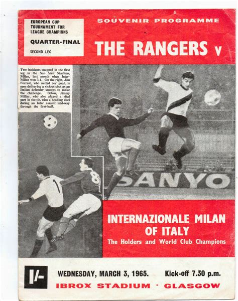 Old Scottish Football: Rangers v Inter Milan 1965 European Cup Programme