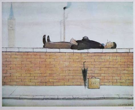 L S Lowry Man Lying On Wall (Signed Print) 1957